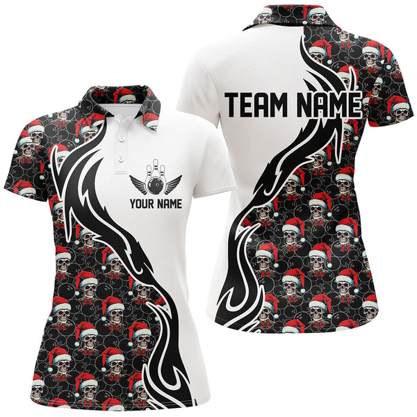 Maxcorners Custom Christmas Bowling Polo Shirts Skull Team Bowling Jerseys Christmas Gifts