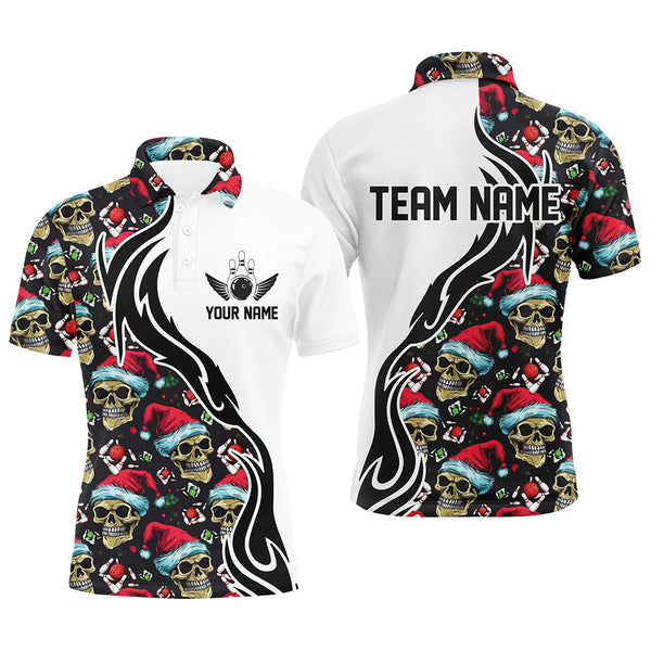 Maxcorners Custom Christmas Bowling Polo Shirts Skull Team Bowling Jerseys Christmas Gifts For Bowlers