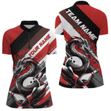 Maxcorners Black And Red Custom Dragon Bowling Polo Shirts For Women, Dragon Bowling League Shirt