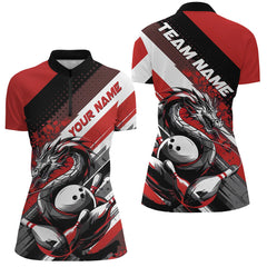 Maxcorners Black And Red Custom Dragon Bowling Polo Shirts For Women, Dragon Bowling League Shirt