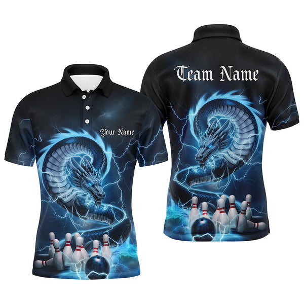 Maxcorners Custom Black And Blue Thunder Lightning Dragon Bowling Polo Shirts For Men Bowling Jerseys