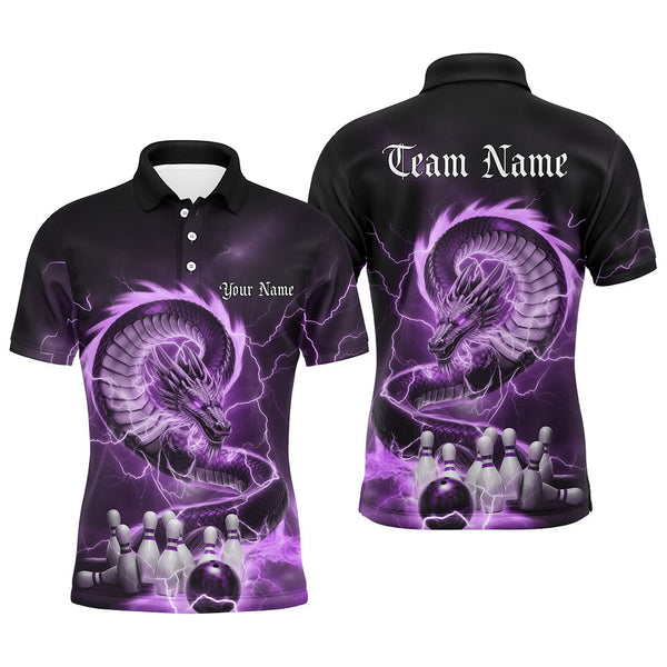 Maxcorners Custom Black And Purple Thunder Lightning Dragon Bowling Polo Shirts For Men Bowling Jerseys