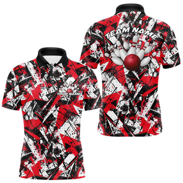 Maxcorners Custom Graffity Red Camo Bowling Team Men Polo Shirts, Camouflage Bowling Jerseys LM0412