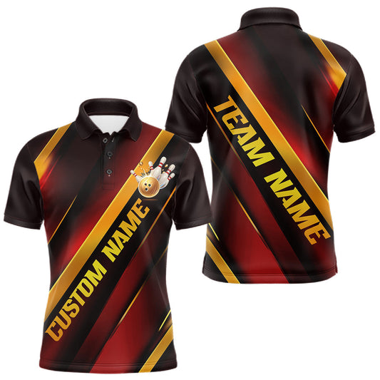 Maxcorners Custom Red And Gold Bowling Tournament Shirts For Men And Women With Name, Bowler Outfit LM0602