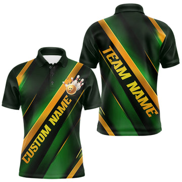 Maxcorners Custom Green And Gold Bowling Tournament Shirts For Men And Women With Name, Bowler Outfit LM0602