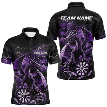 Maxcorners Custom Purple Lightning Dragon Darts Men Polo Shirts, Dragon Darts Team Jersey LM0101