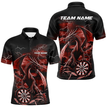 Maxcorners Custom Red Lightning Dragon Darts Men Polo Shirts, Dragon Darts Team Jersey LM0101