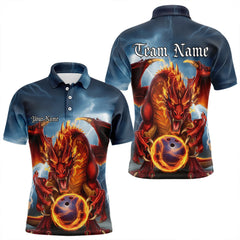 Maxcorners Custom Blue Thunder Lightning Flame Dragon Bowling Polo Team Shirts For Men And Women