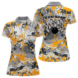 Maxcorners Custom Yellow Splatter Bowling Team Polo Shirts For Men And Women Bowling Tournament Shirts