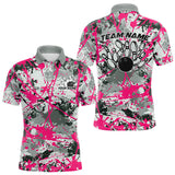 Maxcorners Custom Pink Splatter Bowling Team Polo Shirts For Men And Women Bowling Tournament Shirts
