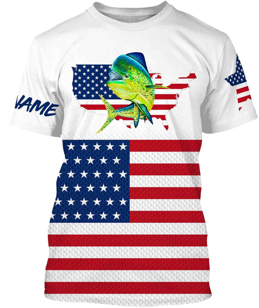 Maxcorners Mahi Mahi Fishing American Flag Patriot Customize Name 3D Shirts