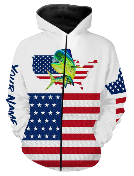 Maxcorners Mahi Mahi Fishing American Flag Patriot Customize Name 3D Shirts