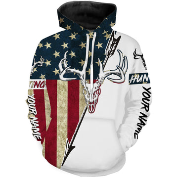 Maxcorners Bow Hunter Deer Hunting American Flag Custom All over print Shirts, Deer skull shirts - LM2608
