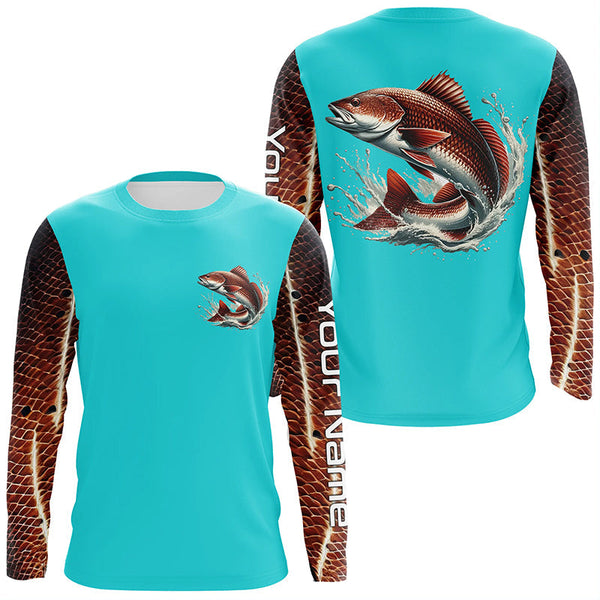 Maxcorners Redfish Puppy Drum Fishing Custom Performance Long Sleeve Uv Protection Shirts, Saltwater Fishing MT2108