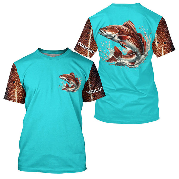 Maxcorners Redfish Puppy Drum Fishing Custom Performance Long Sleeve Uv Protection Shirts, Saltwater Fishing MT2108