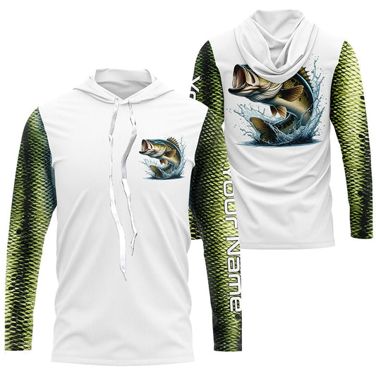 Maxcorners Custom Largemouth Bass Long Sleeve Tournament Fishing Shirts, Bass Fishing Scales Fishing Shirts LM0201