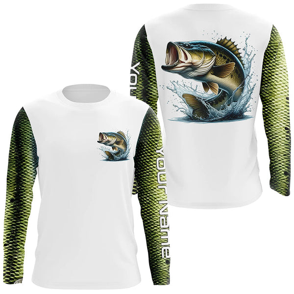 Maxcorners Custom Largemouth Bass Long Sleeve Tournament Fishing Shirts, Bass Fishing Scales Fishing Shirts MT2108
