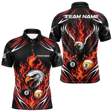 Maxcorners Custom Red Flame Eagle 8 Ball And 9 Ball Billiards Jersey Polo Shirt For Men