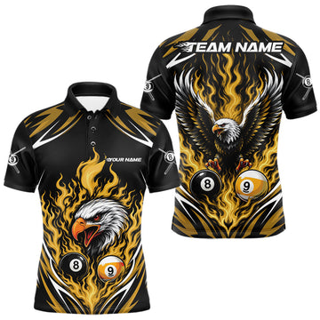 Maxcorners Custom Yellow Flame Eagle 8 Ball And 9 Ball Billiards Jersey Polo Shirt For Men