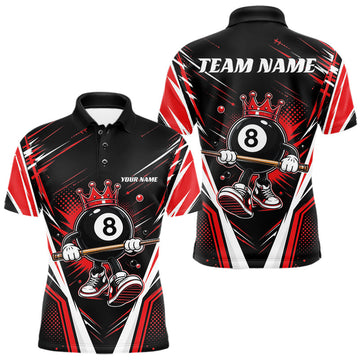 Maxcorners Custom Funny 8 Ball Wearing Crown Billiards King Men Polo Shirt, Red Pool Team Jerseys