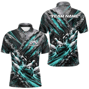 Maxcorners Turquoise Claw Marks Custom Bowling Jersey, Bowling Tournament Men Polo Shirt Team Uniform