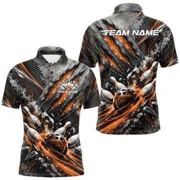 Maxcorners Orange Claw Marks Custom Bowling Jersey, Bowling Tournament Men Polo Shirt Team Uniform