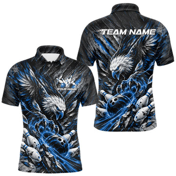 Maxcorners Custom Blue Eagle Bowling Polo Shirt For Men, Bowling Team Jersey Bowlers Outfit