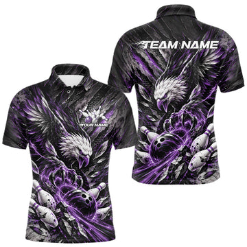 Maxcorners Custom Purple Eagle Bowling Polo Shirt For Men, Bowling Team Jersey Bowlers Outfit