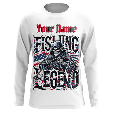 Maxcorners Personalized Fishing Legend Long Sleeve Fishing Shirts, American Flag Patriotic Fishing Gifts LM0501