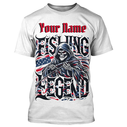 Maxcorners Personalized Fishing Legend Long Sleeve Fishing Shirts, American Flag Patriotic Fishing Gifts LM0501