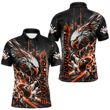Maxcorners Custom Orange Grunge Eagle Bowling Men Polo Shirt, Team League Shirt Bowlers Outfit