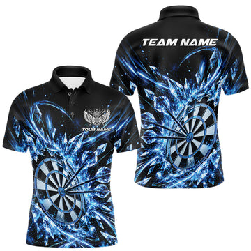 Maxcorners Icy Blue Custom Crystal Ice Dart Team Men Polo Shirt, Dart Jersey Dart Gift