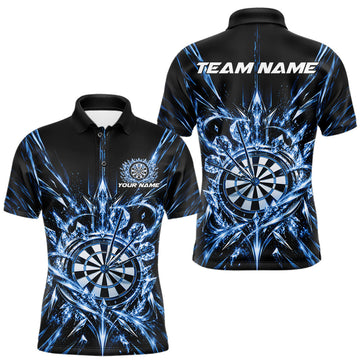 Maxcorners Custom Blue Crystal Ice Dart Team Men Polo Shirt, Dart Jersey Dart League Shirt