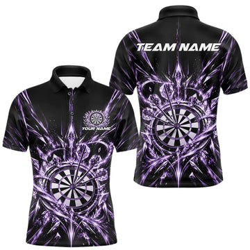 Maxcorners Custom Purple Crystal Ice Dart Team Men Polo Shirt, Dart Jersey Dart League Shirt