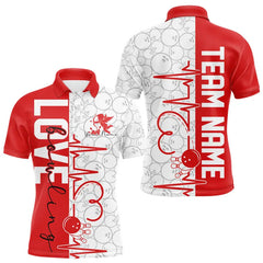 Maxcorners White And Red Custom Love Bowling Polo Shirts, Valentines Couple Bowling Jerseys