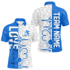 Maxcorners White And Blue Custom Love Bowling Polo Shirts Valentines Couple Bowling Jerseys