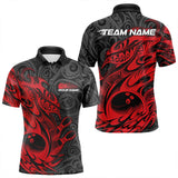 Maxcorners Custom Black And Red Tribal Polynesian Bowling Team Men Polo Shirts, Niho Mano Bowling Shirt