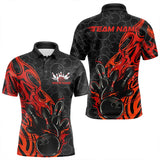 Maxcorners Custom Black And Red Tribal Flame Bowling Team Men Polo Shirts, Bowling Pattern Outfits