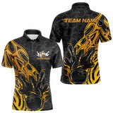 Maxcorners Custom Black And Yellow Tribal Flame Bowling Team Men Polo Shirts, Bowling Pattern Outfits