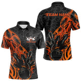 Maxcorners Custom Black And Orange Tribal Flame Bowling Team Men Polo Shirts, Bowling Pattern Outfits