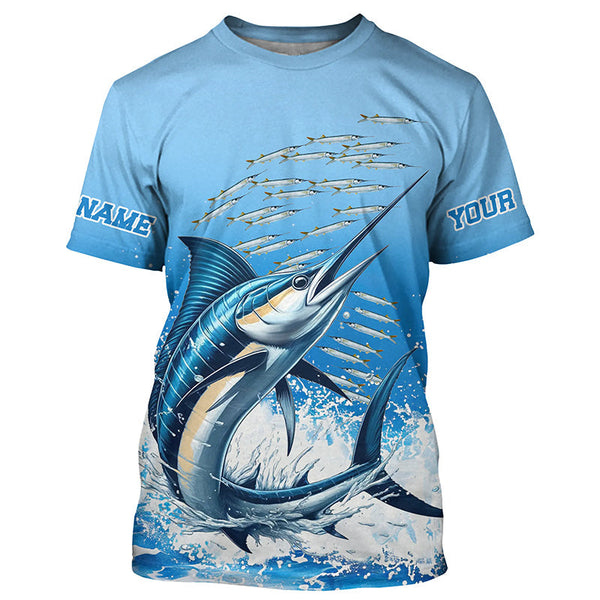Maxcorners Marlin Fishing Custom Long Sleeve Performance Fishing Shirts, Marlin Saltwater Fishing Shirt MT2108