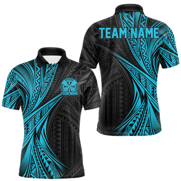 Maxcorners Custom Turquoise Tribal Pattern Dart Team Men Polo Shirt, Dart League Shirt