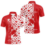 Maxcorners Red Bowling Heartbeat Pulse Line Custom Valentines Day Bowling Polo Shirts