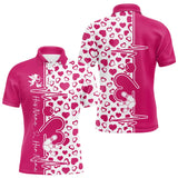 Maxcorners Pink Bowling Heartbeat Pulse Line Custom Valentines Day Bowling Polo Shirts