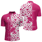 Maxcorners Pink Bowling Heartbeat Pulse Line Custom Valentines Day Bowling Polo Shirts