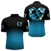 Maxcorners Black And Blue Custom Valentines Day Bowling Polo Shirts For Men, Bowling Couple Shirt