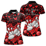 Maxcorners Black And Red Heart Theme Custom Valentines Bowling Polo Shirt For Men, Couple Bowling Shirt