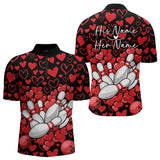 Maxcorners Black And Red Heart Theme Custom Valentines Bowling Polo Shirt For Men, Couple Bowling Shirt
