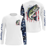 Maxcorners American Flag Largemouth Bass Custom Long Sleeve Fishing Shirts, Us Patriotic Bass Fishing Shirt MT2108