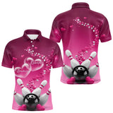 Maxcorners Pink Heart Theme Custom Valentines Bowling Polo Shirts For Men, Couple Bowling Shirt